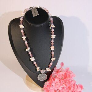 NWT Chico's Pink and White Beaded Necklace